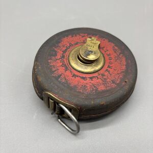 Antique 50' Tape Measure George M Eddy & Co Brooklyn NY Leather Case Brass 1900s